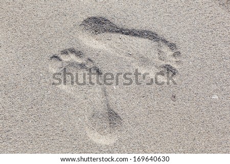 footprints  of man at the beach in vice versa direction