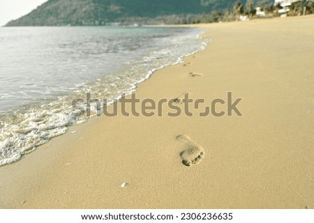 Footprints on the beach with sunny