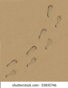 Footprints In The Sand Seen From Above.