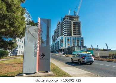 Footscray, VIC/Australia-April 30th 2018:  Sign Of City Of Maribyrnong Near New Apartment Buildings Under Construction.