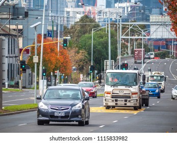 Footscray, VIC/Australia-June 13th 2018: Cars And Truck On Napier Street.