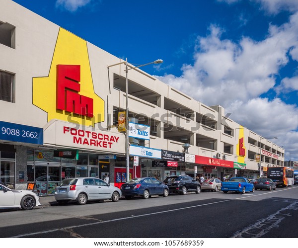 Footscray,\
VIC/Australia-March 30th 2018: View of Footscray Market and\
Melbourne\'s suburban\
street.