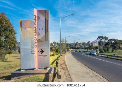 Footscray, VIC/Australia-May 1st 2018: Sign Of City Of Maribyrnong On Roadside.
