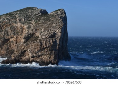 Foradada Island. View from Capo Caccia promontory. Alghero. Sardinia. 