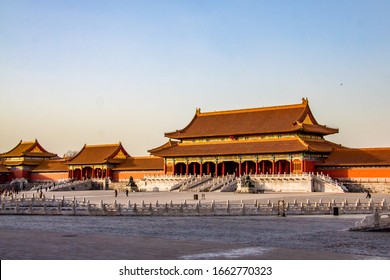 The Forbidden City, ancient palace in Beijing, China shot at sunset.