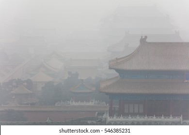 The Forbidden City Shrouded By Heavy Smog. Beijing, China