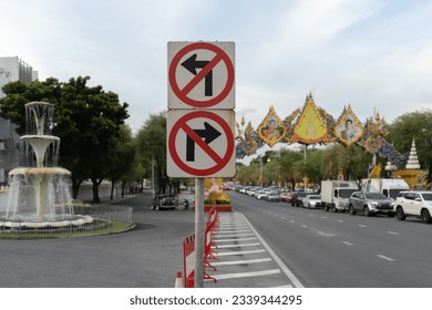 forbidden turn traffic signs - Ratchadamnoen road Bangkok Thailand - Shutterstock ID 2339344295