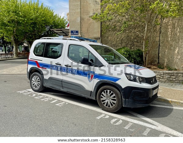 Forcalquier, France - May 3, 2022: France multiple\
police car parked on\
slope.