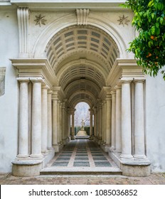 The Forced Perspective Gallery By Francesco Borromini In Palazzo Spada, In Rome, Italy. April-20-2018