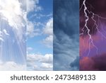 Forecast concept. Collage of photos with different weather conditions