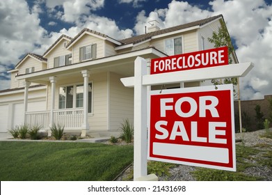 Foreclosure Home For Sale Sign In Front Of New House