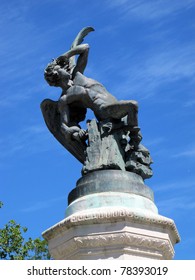 Foreground Of The Fallen Angel Statue In Madrid Spain