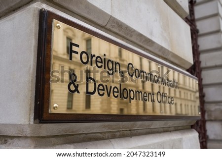 Foreign, Commonwealth and Development Office plaque sign, UK, London
