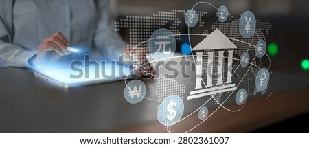 Foreign Exchange trading platform for global forex market investment and financial analysis with currency symbols and tablet interface