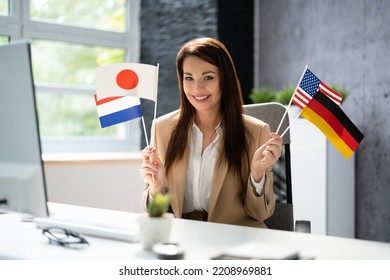 Foreign Language Learning Course. Young Happy Lady Studying