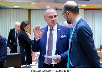 Foreign Minister Of Croatia Gordan Grlic Radman Arrives To Attend In The EU Foreign Affairs Council Meeting In Brussels, Belgium On May 16, 2022.