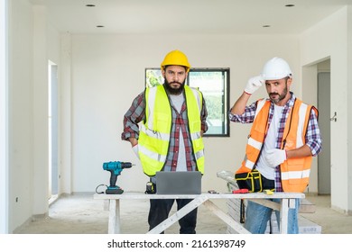 Foreman Construction Contractor Look Blueprints On Stock Photo ...