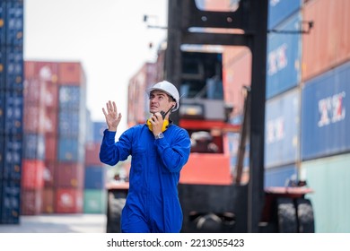 Foreman Control Forklift Unloading Truck At The Container Yard Warehouse.