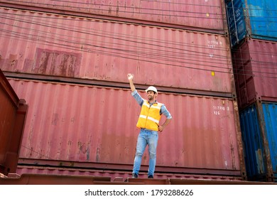 Foreman control loading containers box at container depot station for Logistic Import Export,Business logistic concept.