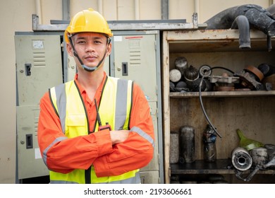 Foreman Maintenence Smile Sit Down At Maintenance Shop In Warehouse