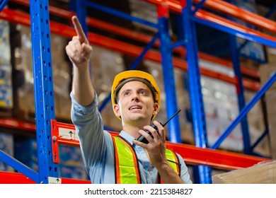 Foreman Worker Working In Factory Warehouse, Manager Man In Warehouse, Warehouse Worker Checking Inventory In Warehouse