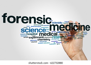 Forensic Medicine Word Cloud Concept On Grey Background