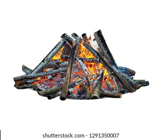 Forest Bonfire, Isolated On White Background.