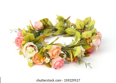 Forest Coronal Or Colorful Fake Flower Crown Isolated On White Background