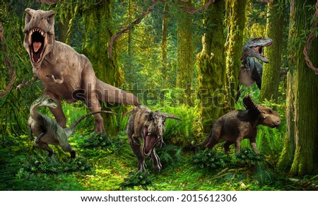 forest with dinosaurs and foliage