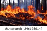 Forest fire burning woods flames