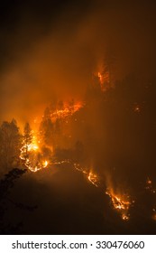 Forest Fire At Night, Lime Complex Fire, Trinity Mountains, Northern California