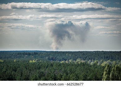 Forest Fire Smoke In Chernobyl Exclusion Zone, Ukraine