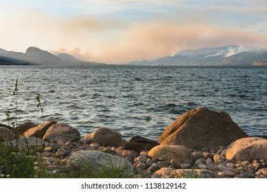 Forest Fire Smoke From Multiple Fires Fills The Sky Over Okanagan Lake In The South Okanagan