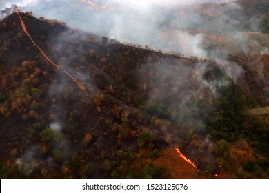 Forest Fires In South Kalimantan, Indonesia, Viewed From The Air Using Helicopters.