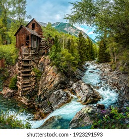 Forest Hut At Mountain River Waterfall