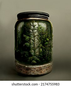Forest in a jar.  Decoration plants in a glass terrarium. Self ecosystem.  - Shutterstock ID 2174755983