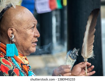 Forest Row, East Sussex, UK - April 22 2019 - Uqualla (member of the Havasupi Tribe)