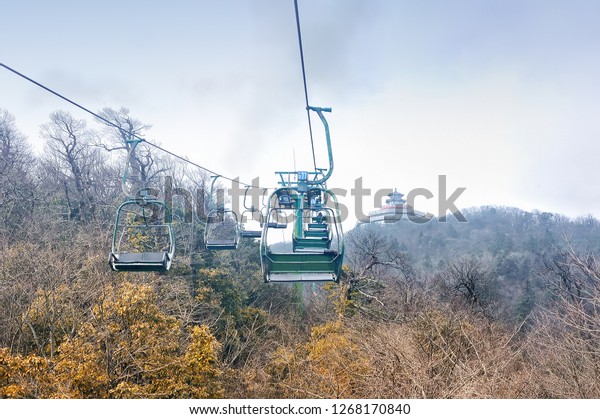 Forest Sightseeing Cable Car from Buddhist\
Tianmen Temple within Tianmenshan National Forest Park,\
Zhangjiajie,\
Hunan,China.