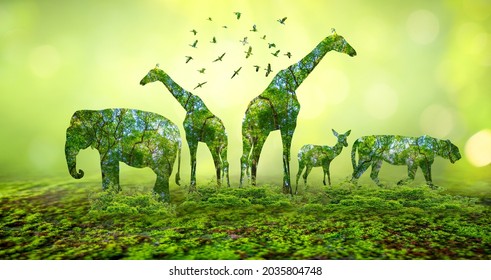 forest silhouette in the shape of a wild animal wildlife and forest conservation concept
