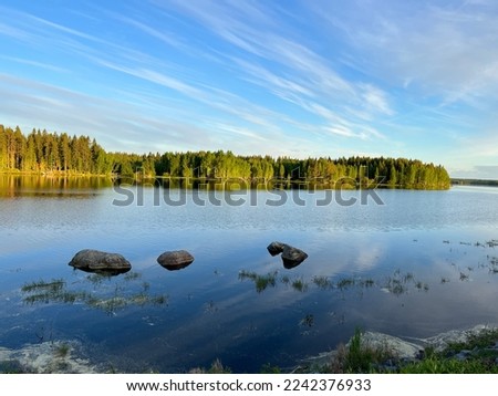 Similar – Image, Stock Photo Wooded lakeshore in the south of Sweden