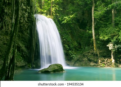 Forest waterfall at Erawan waterfall National, Kanjanaburi