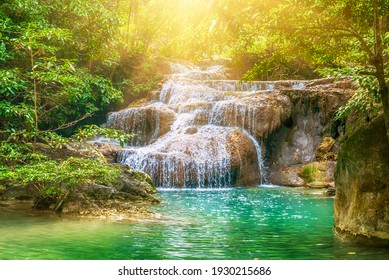 Forest and waterfall at Ton Nga Chang Waterfall, Songkhla, Thailand. Tourustic attraction and famous sightseeng, natural outdoor jungles landscape