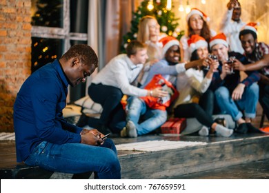 Forever Alone Man Sitting At Party And Using Phone