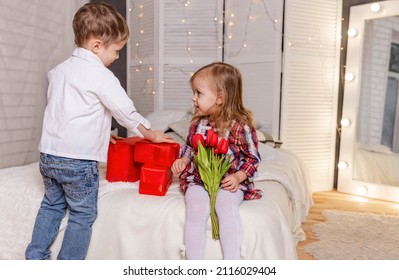 Forever friends. Little girl and boy enjoy life. Attractive young kids. Happy children in casual clothes. Cute stylish children. True love. Portrait of smiling boy and cute girl. Friendship and love.