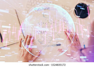FOREX chart multi exposure with work table background.
