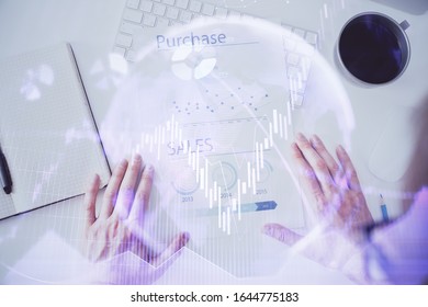 FOREX chart multi exposure with work table background.