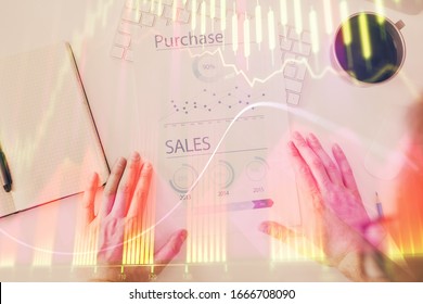 FOREX chart multi exposure with work table background.