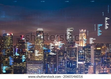 Similar – Skyline of Manhattan at night with skyscrapers lights