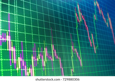 Forex market charts on computer display. Online forex data. Professional market analysis. Stock market graph and bar chart price display. Share price quotes. 
