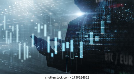 Forex Trader Stock Market Safety Security Risk On Internet Security Data Protection In Trading Broker Account Crypto Currency Exchange Financial Market Protection People Information, Blue Background